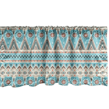Ambesonne Aztec Window Valance, Geometric Themed Striped Art, 54" X 18", Champagne Pale Sky Blue