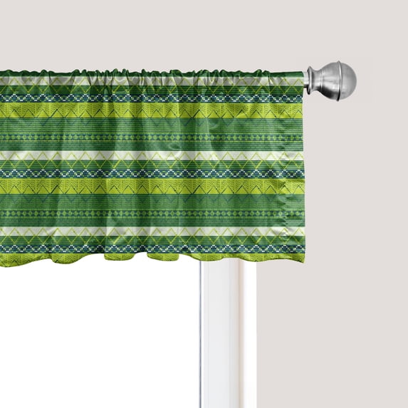 Ambesonne Aztec Window Valance, Nature Tone Triangle and Line, 54" X 18", Yellow Green Fern Green