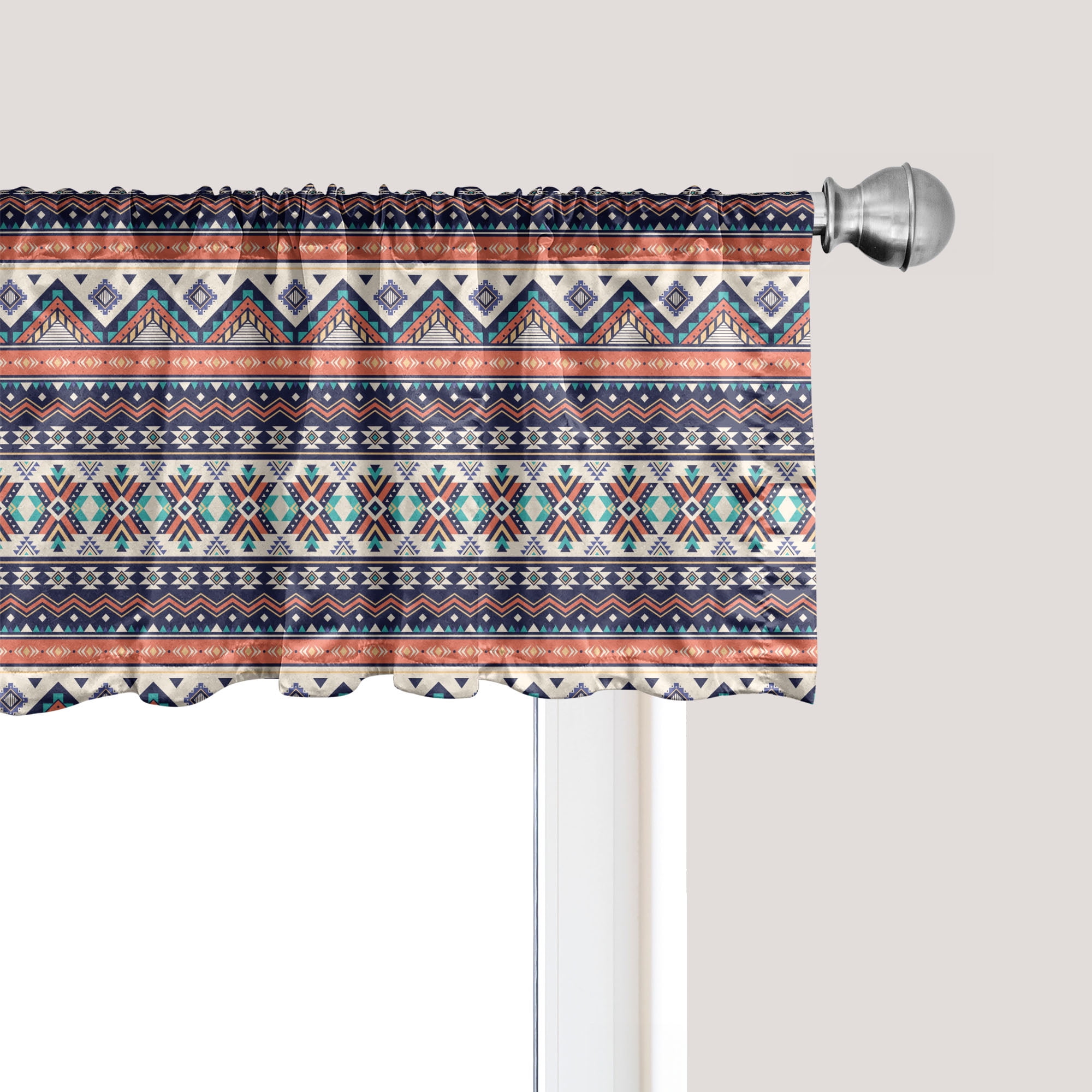 Ambesonne Aztec Window Valance, Oriental Zigzags and Lines, 42