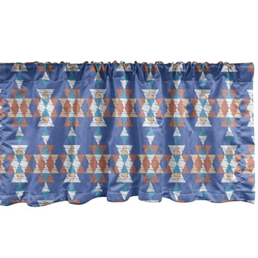 Ambesonne Aztec Window Valance, Retro Native Triangular Art, 54" X 18", Azure Blue Multicolor