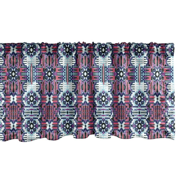 Ambesonne Aztec Window Valance, Rhythmic Modernized Tribal, 54" X 12", Coral Purple