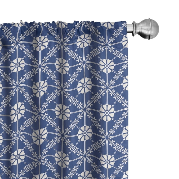 Ambesonne Azulejo Window Curtains, Traditional Portuguese Art, Each 28" W x 63" L, White and Dark Lavender