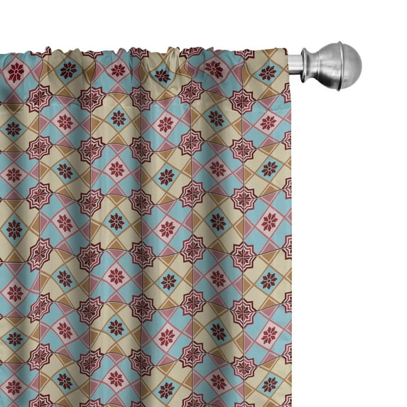 Ambesonne Azulejo Curtains, Flora Vintage Ornament Art, Pair of 28"x63", Pale Blue Grey and Dried Rose