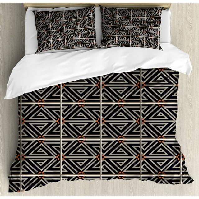 Ambesonne Azulejo Duvet Cover Set, Abstract Ceramic Tile Motif, 2-Calking, Charcoal Grey Rust Dust