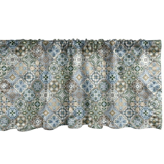 Ambesonne Azulejo Window Valance, Rhythmic Mosaics Tiles Art, 42" x 12", Multicolor