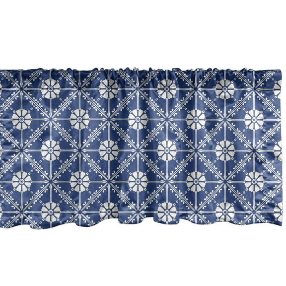 Ambesonne Azulejo Window Valance, Traditional Portuguese Art, 54" X 12", White and Dark Lavender