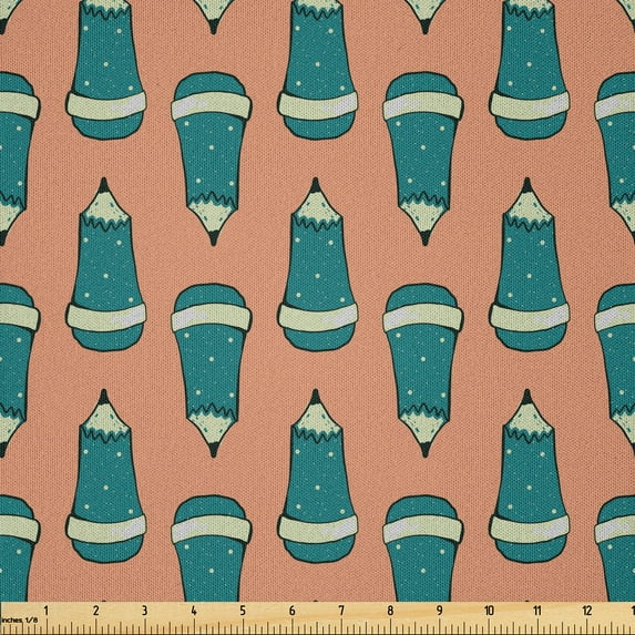 Ambesonne Back to School Fabric by the Yard Microfiber, Repetitive Pencils, 10 Yards, Salmon Dark Teal and Cream