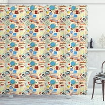 Ambesonne Back to School Shower Curtain, Laptops Notes Buses, 69"Wx84"L, Champagne Multicolor