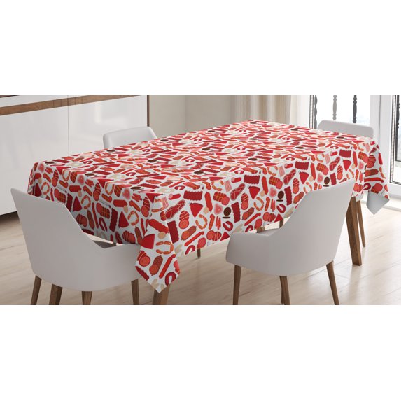 Ambesonne Bacon Tablecloth Rectangular Table Cover, Appetizing Pork Meat Ham, 60"x90", Multicolor