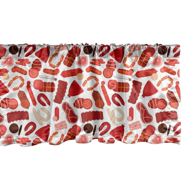 Ambesonne Bacon Window Valance, Appetizing Pork Meat Ham, 54" X 12", Multicolor