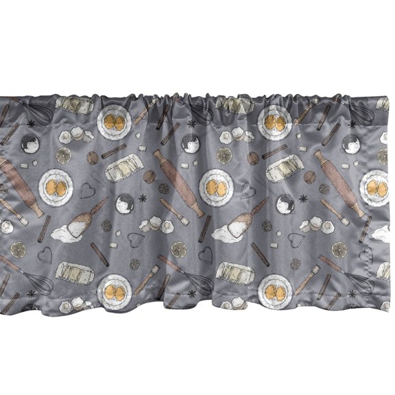 Ambesonne Bakery Window Valance, Various Baking Ingredients, 54" X 18", Purpleblue Multicolor