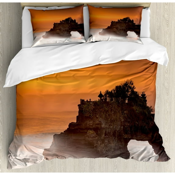 Ambesonne Balinese Duvet Cover Sets, Exotic Sunset, 2-King, Orange Brown