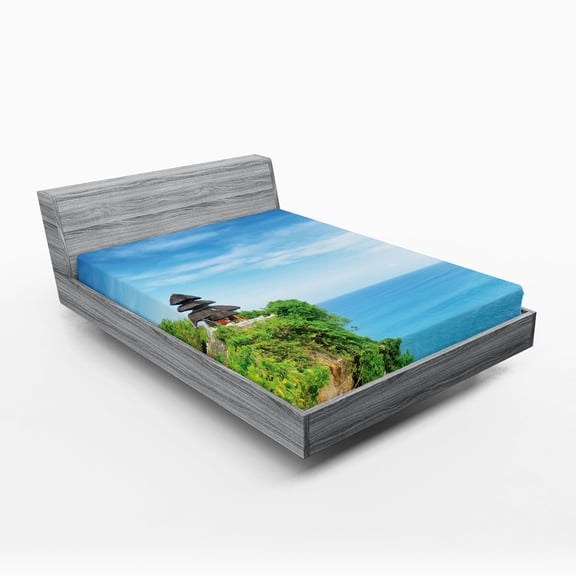 Ambesonne Balinese Fitted Sheet, Seacoast in Summer, Full Size, Green and Blue