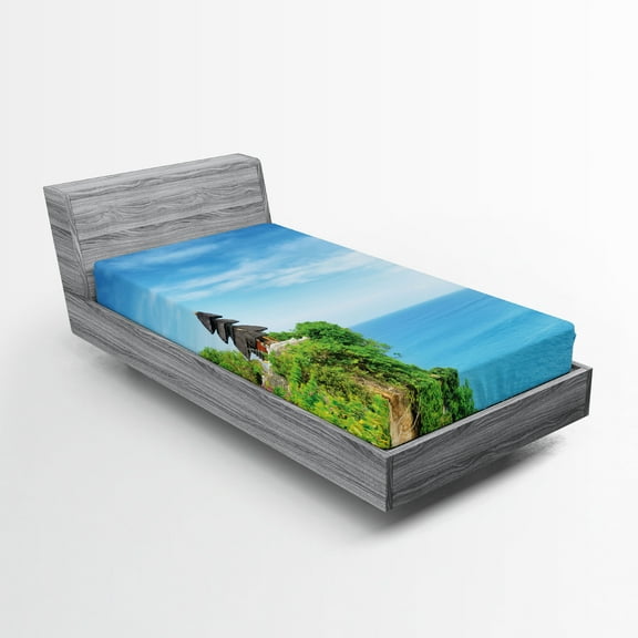 Ambesonne Balinese Fitted Sheet, Seacoast in Summer, Twin XL Size, Green and Blue