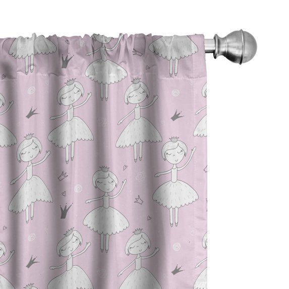 Ambesonne Ballerina 4-Panel Curtains, Dancer Girl Crown, 56"x63", Pale Pink Grey White