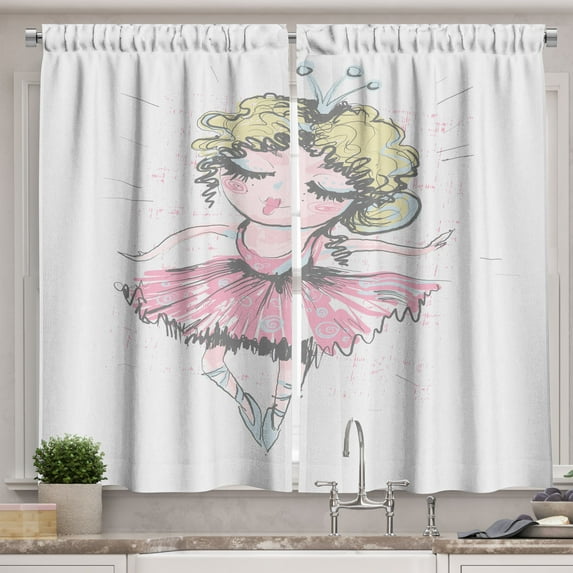 Ambesonne Ballerina Kitchen Curtains, Curly Hair Blonde Dancer, 55"x39", Multicolor