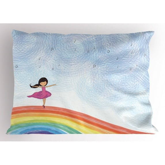Ambesonne Ballerina Pillow Sham, Girl Dances on Rainbow, 26" X 20", Multicolor