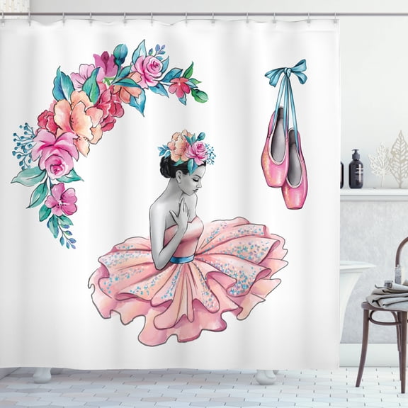 Ambesonne Ballerina Shower Curtain, Dancer Girl in Flowers, 69"Wx75"L, Multicolor