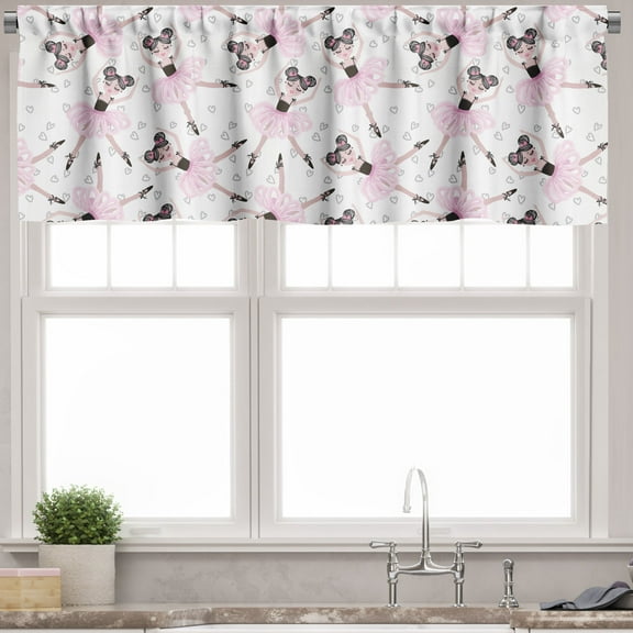 Ambesonne Ballerina Valance Pack of 2, Girls Doing Ballet, 54"X12", Pale Pink Charcoal Grey