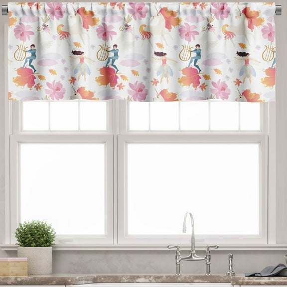 Ambesonne Ballerina Valance Pack of 2, Unicorn Leaves Fairies, 54"X18", Multicolor