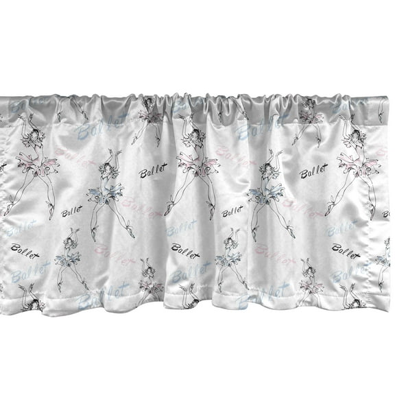 Ambesonne Ballerina Window Valance, Calligraphy and Dancers, 54" X 18", White Multicolor