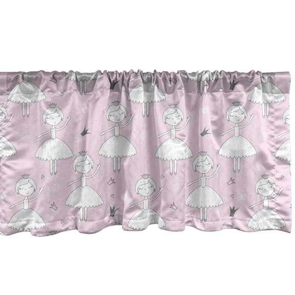 Ambesonne Ballerina Window Valance, Dancer Girl Crown, 42" x 12", Pale Pink Grey White