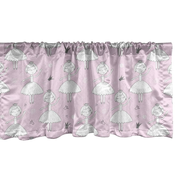 Ambesonne Ballerina Window Valance, Dancer Girl Crown, 54" X 18", Pale Pink Grey White