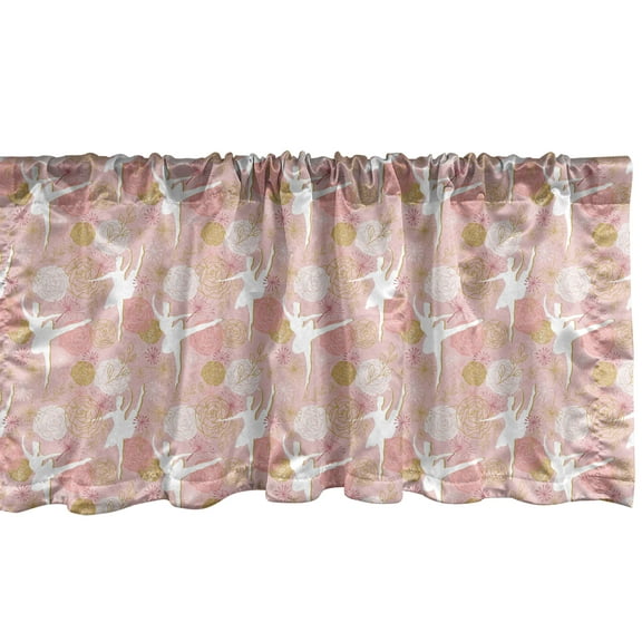 Ambesonne Ballerina Window Valance, Roses Dancers Silhouettes, 54" X 12", Blush Multicolor
