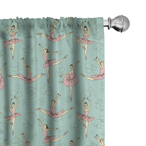 Ambesonne Ballet 4-Panel Curtains, Ballerinas in Various Poses, 56"x63", Seafoam Pale Pink Cream