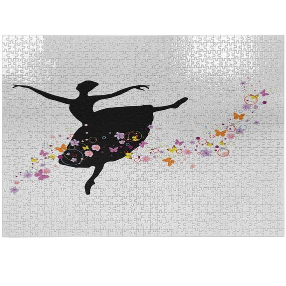 Ambesonne Ballet Jigsaw Puzzle Durable Cardboard, Dancer Silhouette Flowers, 1000 pcs, Multicolor