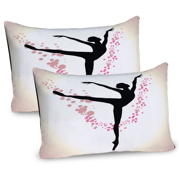 Ambesonne Ballet Pillow Sham 2 Pack, Woman Dancer Color Spots, 36"x20", Black Pink Ivory