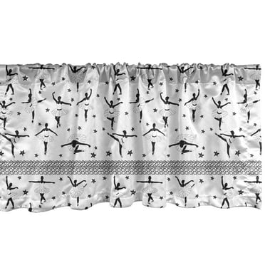 Ambesonne Ballet Window Valance, Stars and Hand-drawn Swirls, 54" X 18", Black and White