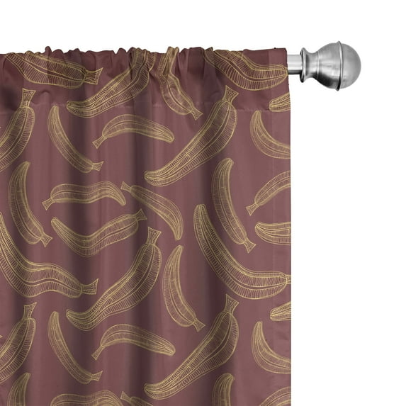 Ambesonne Banana Window Curtains, Outline Drawings Long Fruits, Each 28" W x 95" L, Pale Maroon and Mustard