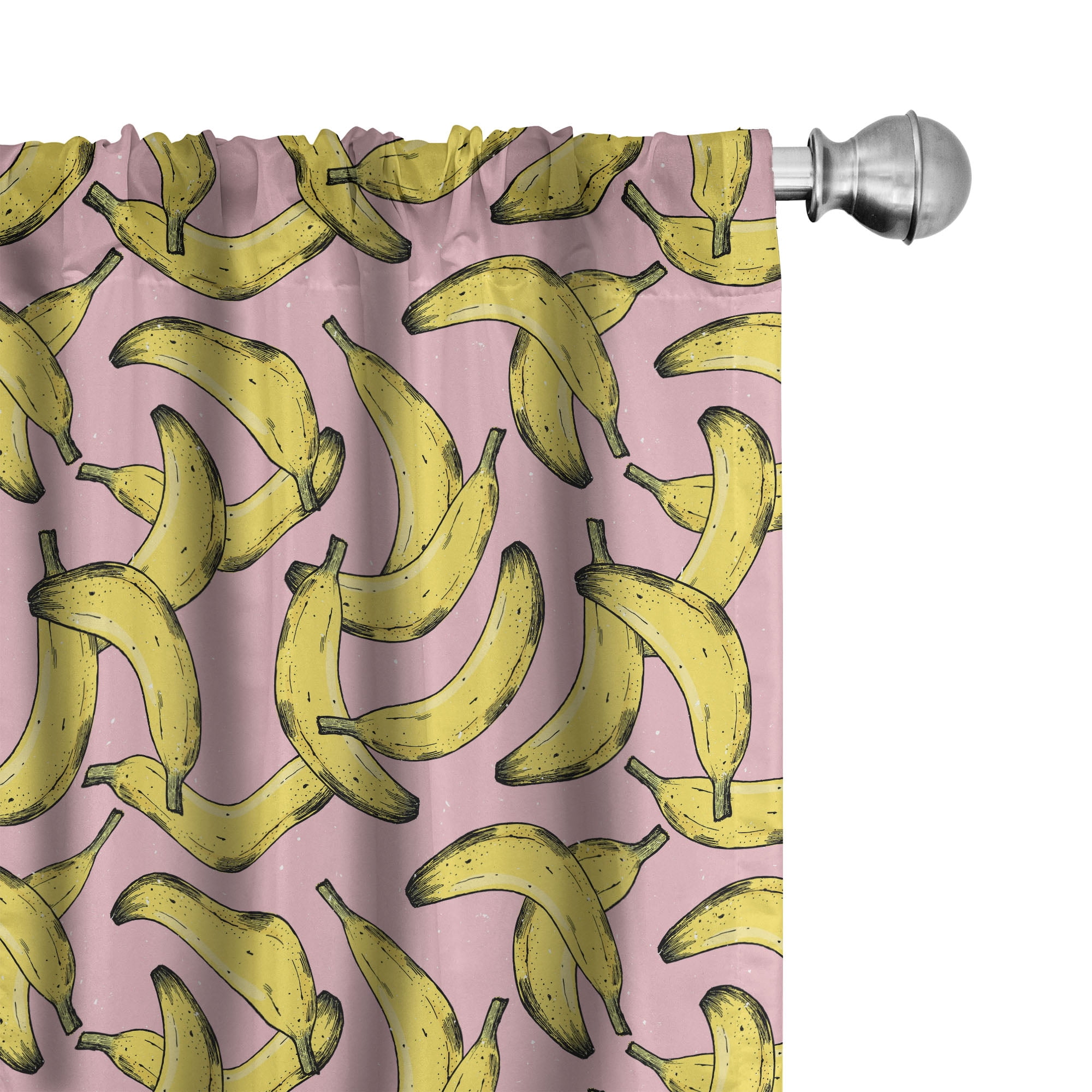 Pink and Yellow Banana Print Polyester Curtain Panels, 28" x 63"