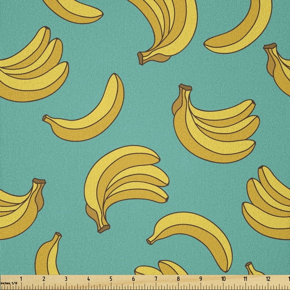 Ambesonne Banana Fabric by the Yard Microfiber, Tropic Fruit Vivid, 1 Yard, Teal Yellow