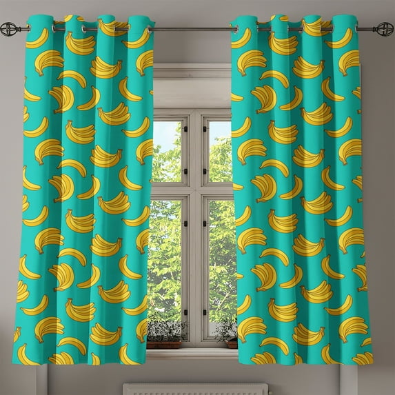Ambesonne Banana Grommet Curtain, Tropic Fruit Vivid, 50" x 63", Teal Yellow