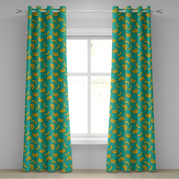 Ambesonne Banana Grommet Curtain, Tropic Fruit Vivid, 50" x 96", Teal Yellow