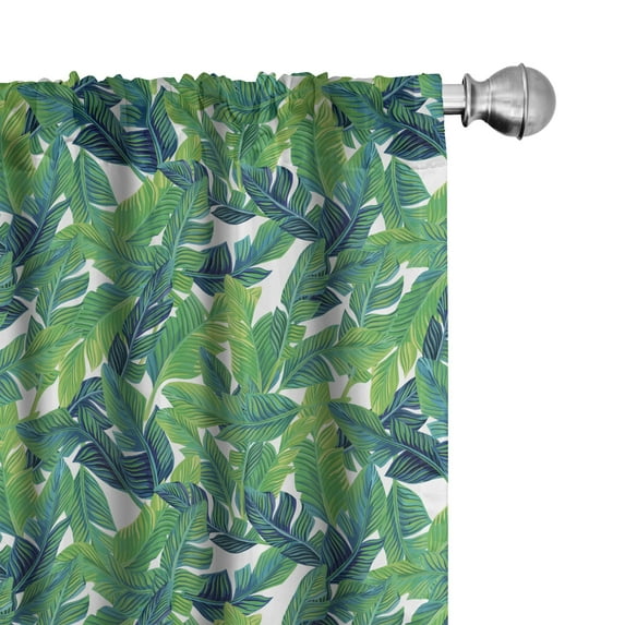 Ambesonne Banana Leaf Window Curtains, Brazilian Tropical Leaf, Each 28" W x 95" L, White and Green