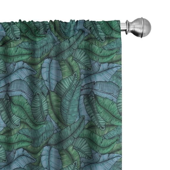 Ambesonne Banana Leaf Window Curtains, Tropical Foliage, Each 28" W x 95" L, Jade Green Pale Blue