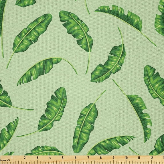 Ambesonne Banana Leaf Fabric by the Yard Microfiber, Ecology Botany, 10 Yards, Green Pistachio Green