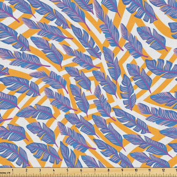 Ambesonne Banana Leaf Fabric by the Yard Upholstery, Leaves on Ethnic Back, 10 Yards, Marigold Fuchsia Blue