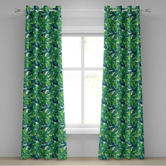 Ambesonne Banana Leaf Grommet Curtain, Brazilian Tropical Leaf, 50" x 72", White and Green
