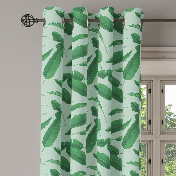 Ambesonne Banana Leaf Grommet Curtain Single Panel, Cartoon Leafage, 50"x60", Forest Green