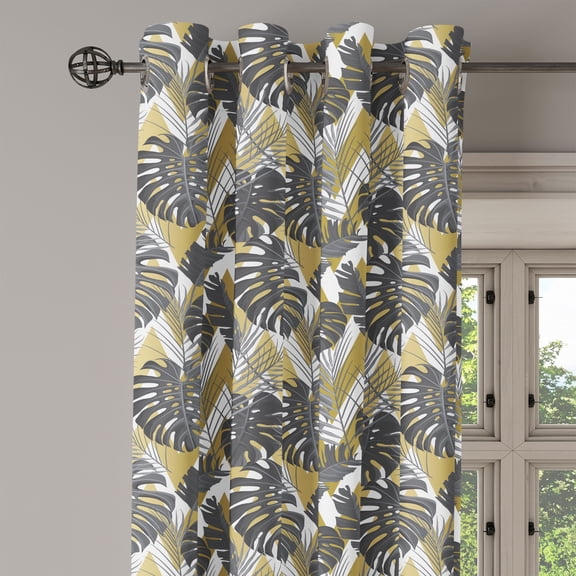 Ambesonne Banana Leaf Grommet Curtain Single Panel, Modern Aloha Style, 50"x60", Charcoal Grey and Khaki