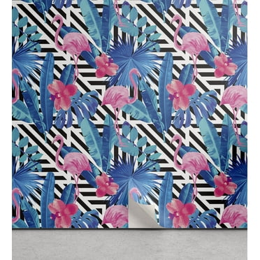 Ambesonne Banana Leaf Peel & Stick Wallpaper for Home, Watercolor Flamingo, 13"x72", Multicolor