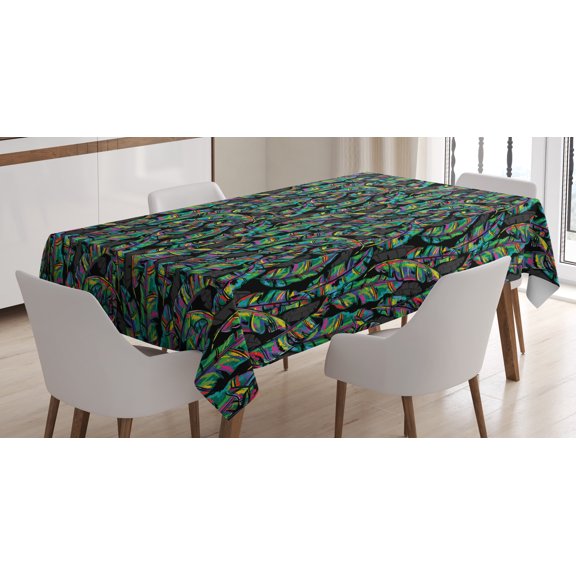 Ambesonne Banana Leaf Tablecloth Rectangular Table Cover, 90s Style Rainbow, 60"x84", Multicolor