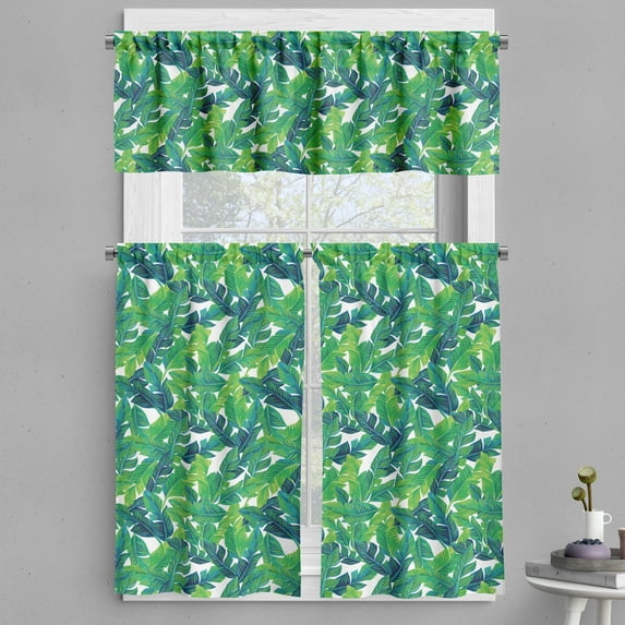 Ambesonne Banana Leaf Valance & Curtain, Brazilian Tropical Leaf, 55"x30", White and Green