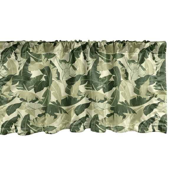 Ambesonne Banana Leaf Window Valance, Caribbean Vintage, 54" X 18", Pale Green Dark Green