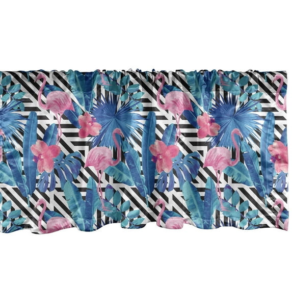 Ambesonne Banana Leaf Window Valance, Watercolor Flamingo, 54" X 18", Multicolor