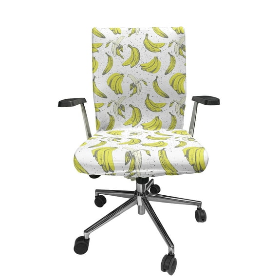 Ambesonne Banana Office Chair Cover Stretchable High Back, Peeled Whole Fruit Sketch, Yellow Dark Sepia